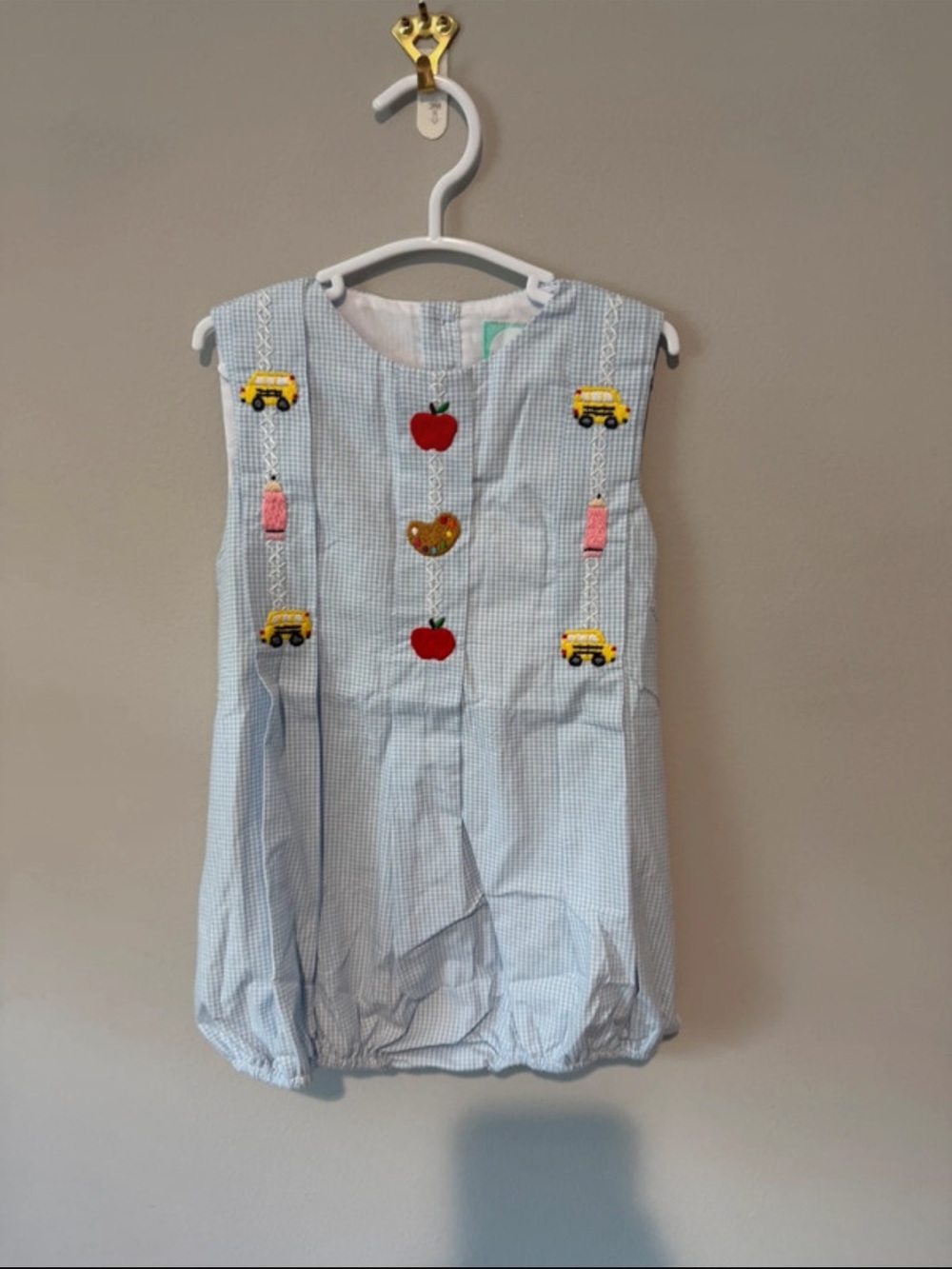 The Smocked Flamingo Light Blue Gingham Girls' School  Bubble Size 2T NWT